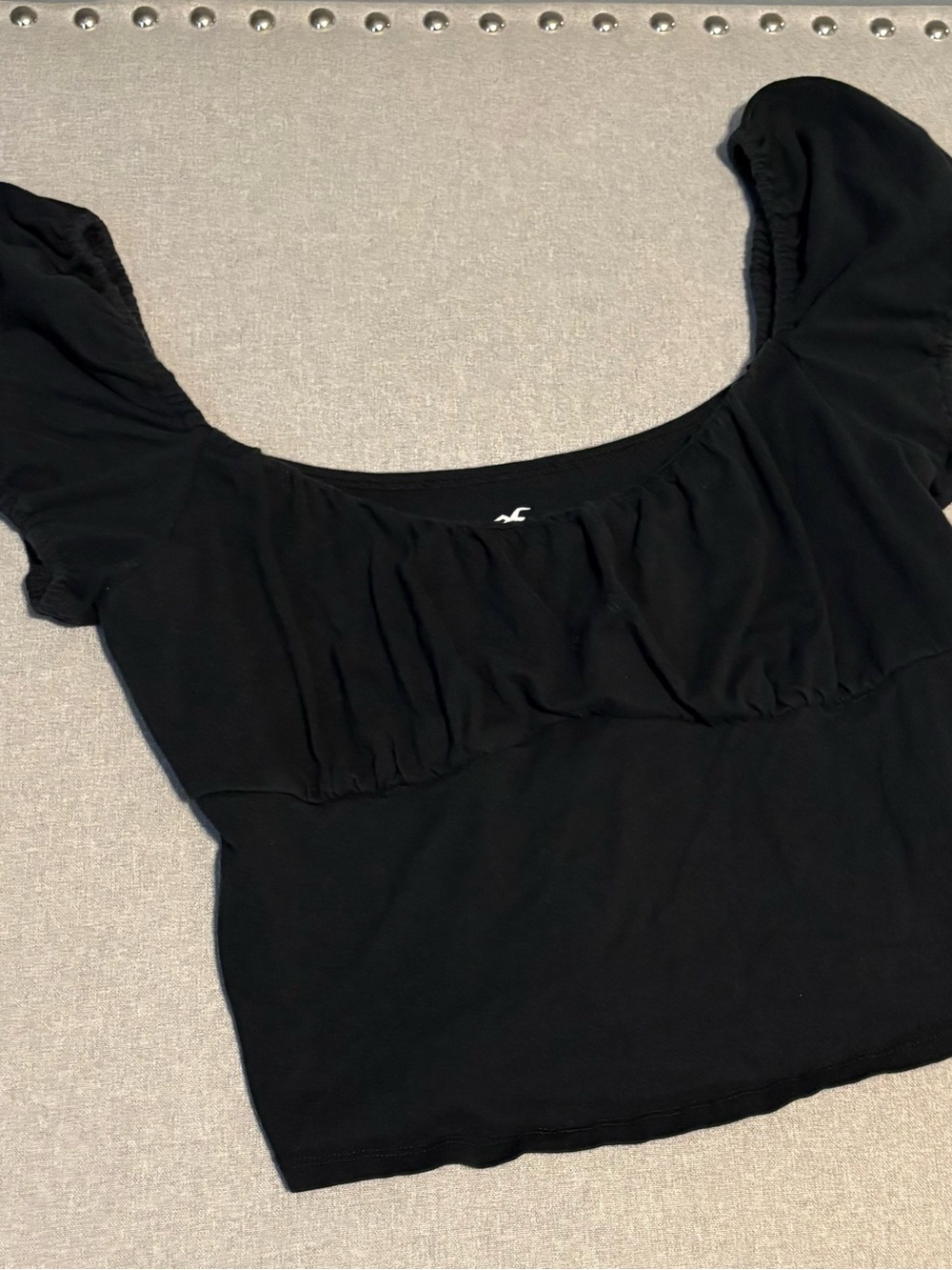 Hollister Black Square Neck Puff Sleeve Crop Top